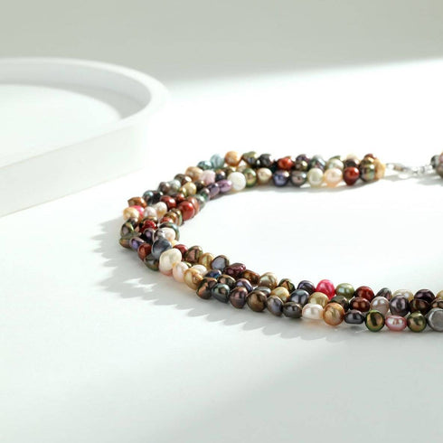 5-6mm Triple Strand Dyed Multicolour Freshwater Pearls Necklace - House Of Pearls